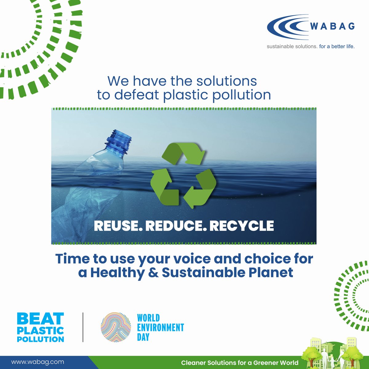 We have the solutions to defeat plastic pollution. Time to use your voice and choice for a Healthy & Sustainable Planet.

#WorldEnvironmentDay #BeatPlasticPollution #GoGreen #ClimateAction #SustainableLiving #NatureConservation #Water #Environment #WABAG #VATECHWABAG