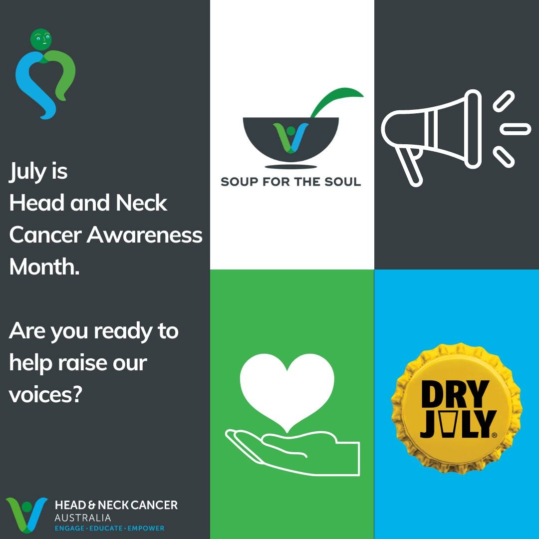 Head & Neck Cancer is complex so the whole month of July will be dedicated as Head & Neck Cancer Awareness Month! To get involved visit headandneckcancer.org.au 
#headandneckcancer #dryjuly #soupforthesoul  #HeadAndNeckCancerAwarenessMonth (#📷@hncanceraus)