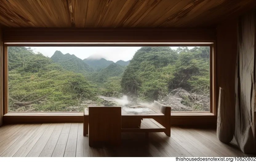 A Modern Architecture Home with a View of the Sunrise and a Hot Spring - Architecture Ideas - Designed by AI #ai #cigarstyle buff.ly/3qkuEtH