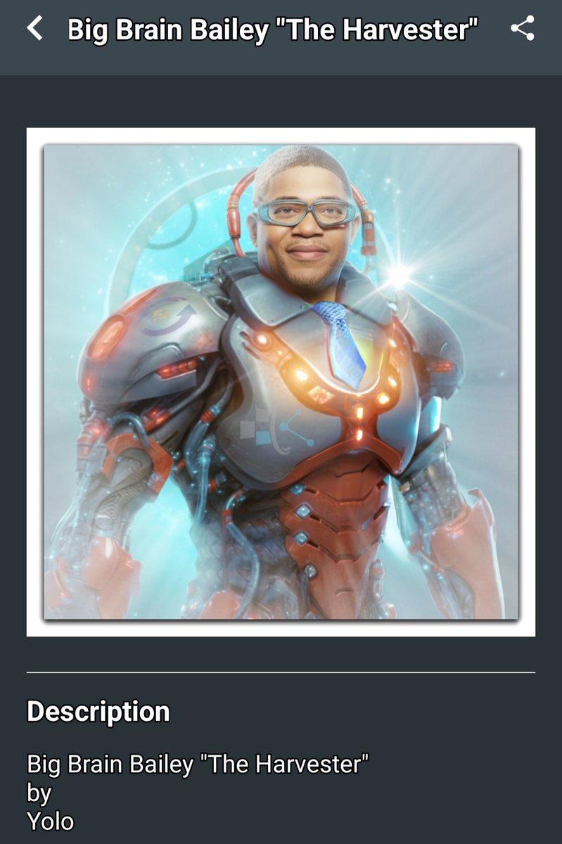 CenturionDev's tweet photo. Thank you @RIPReggieWhite for this rare, 1 of 32, not for sale NFT of Big Brain Bailey - "The Harvester"!

I'm glad I was able to come up in @SAFEMOON_APE's space to share my favorite memory of @DonBaileySpeaks and be able to receive such an honour of this limited edition NFT! https://t.co/9VFmbUuGps