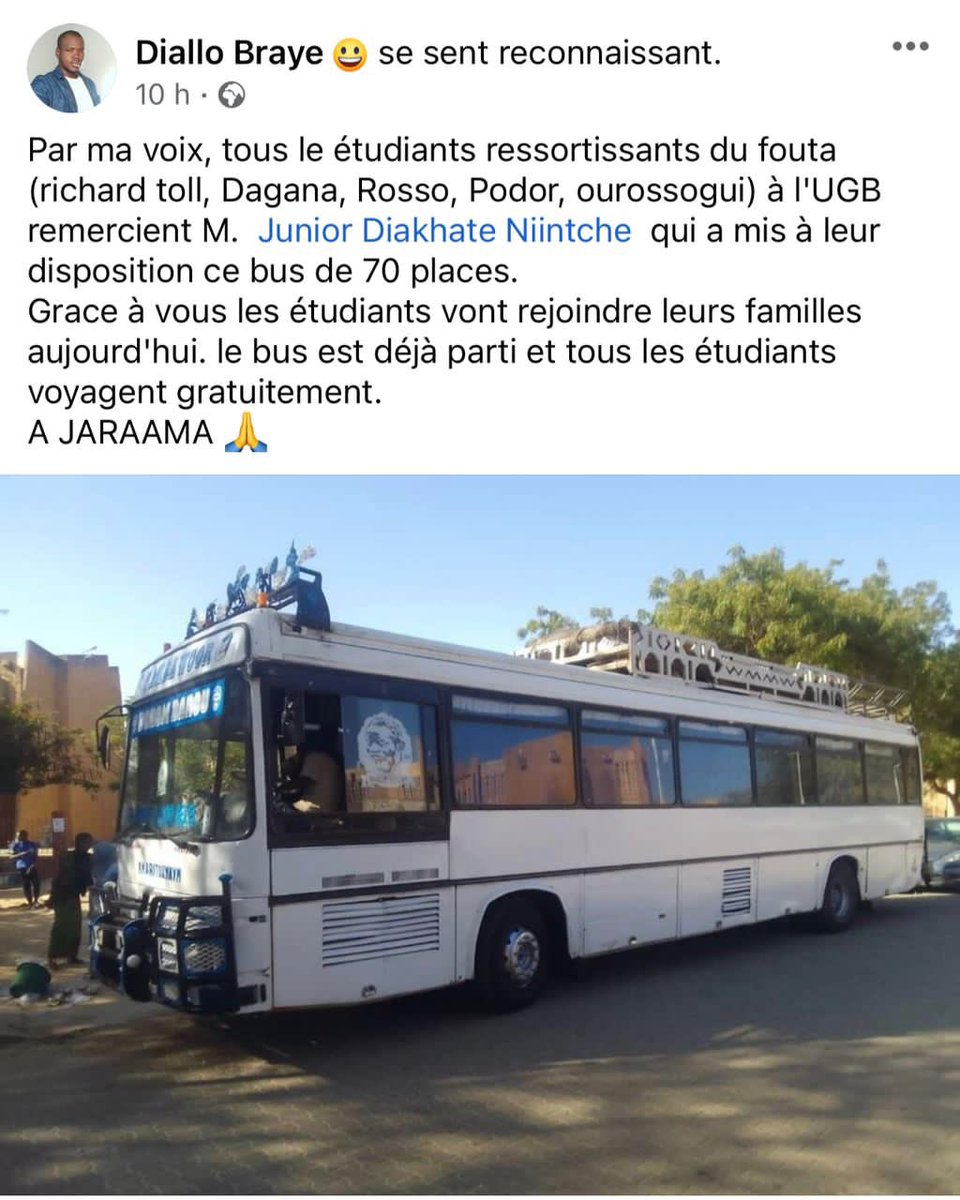 Nous avons plus de 300 étudiants coincés à ziguinchor plus de 260 à l’UGB et beaucoup de demande d’étudiants résidants dans les régions du sud et qui sont toujours à Dakar et nous n’avons plus de ressources vous pouvez encore nous aider pour évacuer ces étudiants 100fr par OM ou…