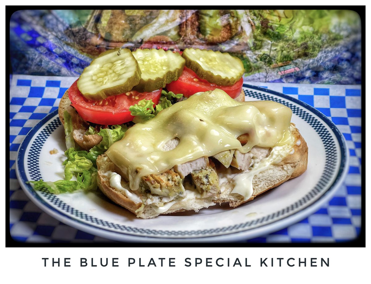 Grilled lemon-herb chicken sandwich. Maters, pickles, lettuce, cheese. #grilledchickensandwich #chickensandwich #grilledchicken #blueplatespecialkitchendinner #blueplatekitchen #blueplatespecialkitchen a