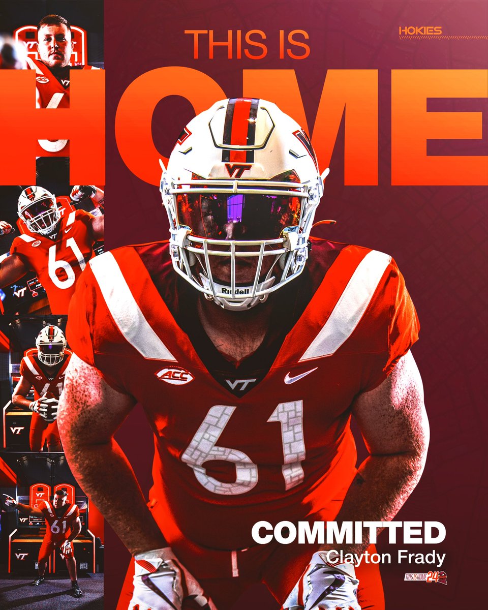 FradyClayton's tweet photo. Committed to Virgina Tech! Excited to be apart of the Hokie family. Can’t wait to get to work! @CoachPryVT @TylerBowen @Crook_VT @HokiesFB https://t.co/6X0TSEEayY