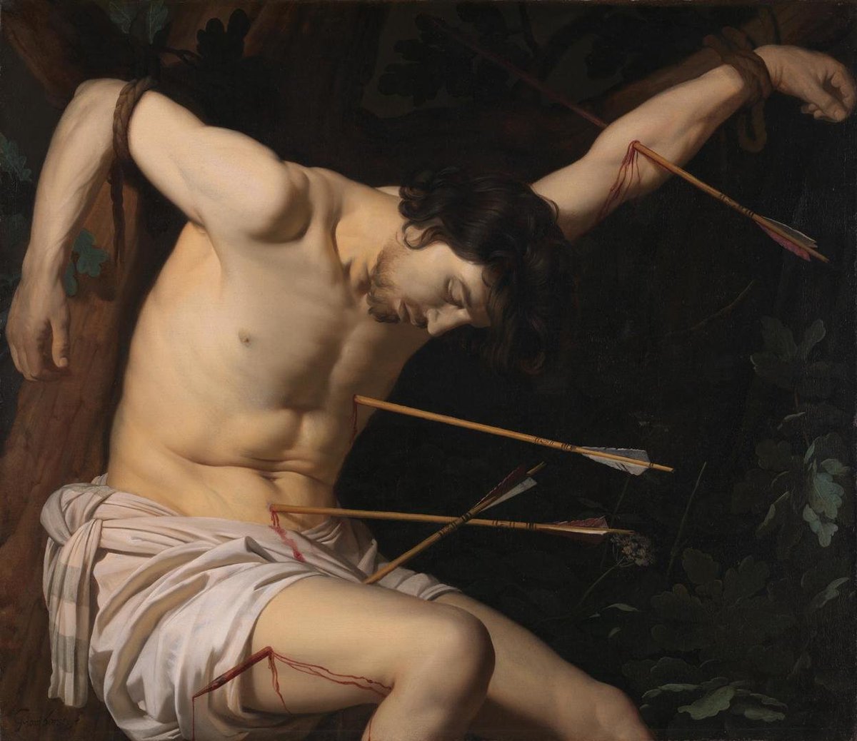 This Cercopithecoides painting is our newest inclusion to #MonkeyCruise. 
It was inspired by a painting by Gerrit van Honthorst (dutch, 1592 –  1656), showing St. Sebastian peppered with arrows.