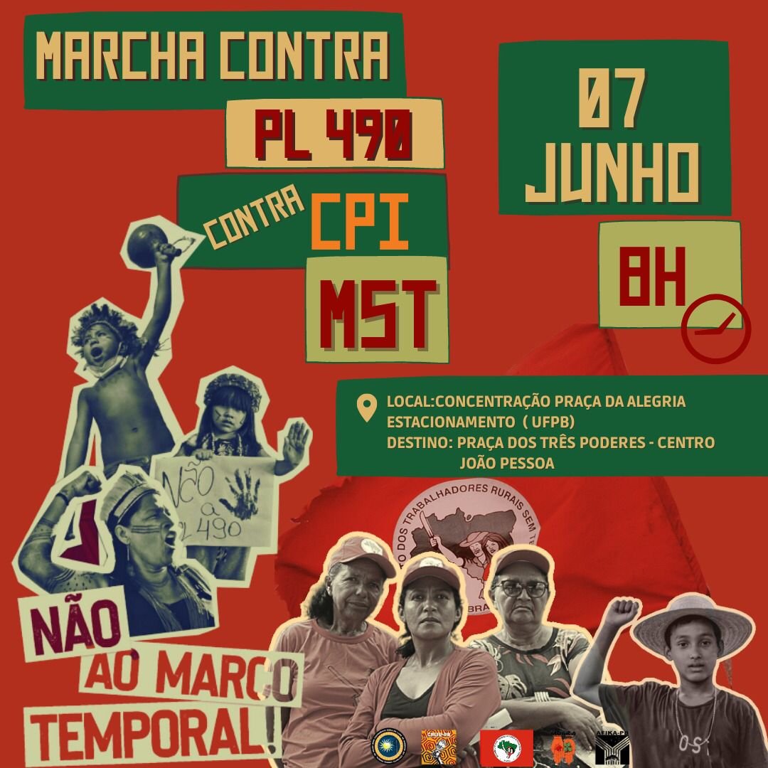 MST_Oficial's tweet photo. CONTRA O PL490, MARCO TEMPORAL! Neste momento de emergência climática, que pode matar milhões de vida no planeta, um punhado de pessoas no Congresso Nacional, com interesses de destruir ainda mais os nossos biomas, tentam aprovar um PL que cria o Marco Temporal. https://t.co/SlkyU9Pj6E