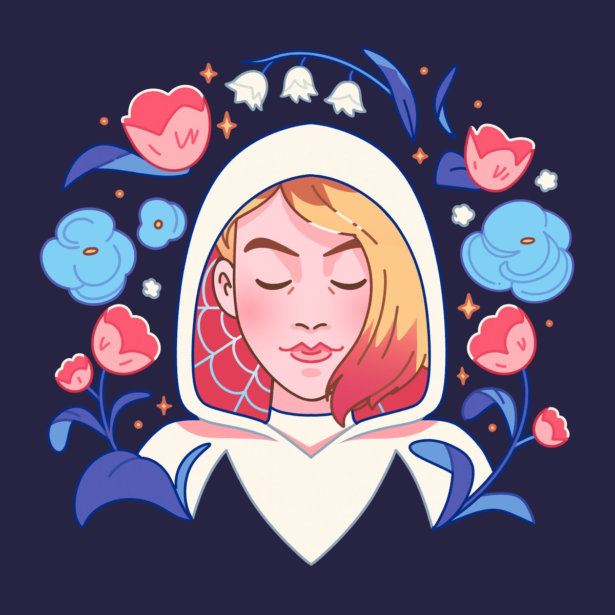 1girl flower blonde hair solo hood closed eyes portrait  illustration images