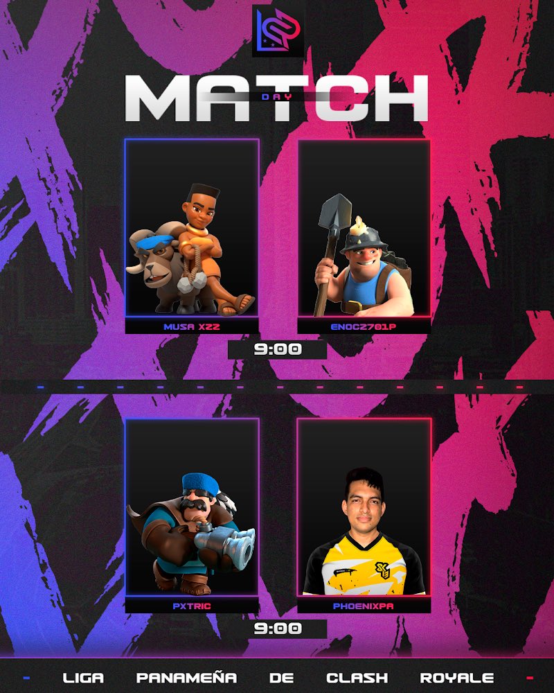 LPCRpa's tweet photo. 🇵🇦| Match Day
📍| Grupo H
⏰| 9:00 pm 🇵🇦
📺| Twitch:
👤@MusaZzzx 🆚 👤@pascual_enoc
👤@zoldyckafk 🆚👤@PhoenixPaAngel
Enfrentamientos Grupo H 😨😨
#ClashRoyale
#ligapanameñadeclashroyale
#LPCR https://t.co/jquswYxiH9
