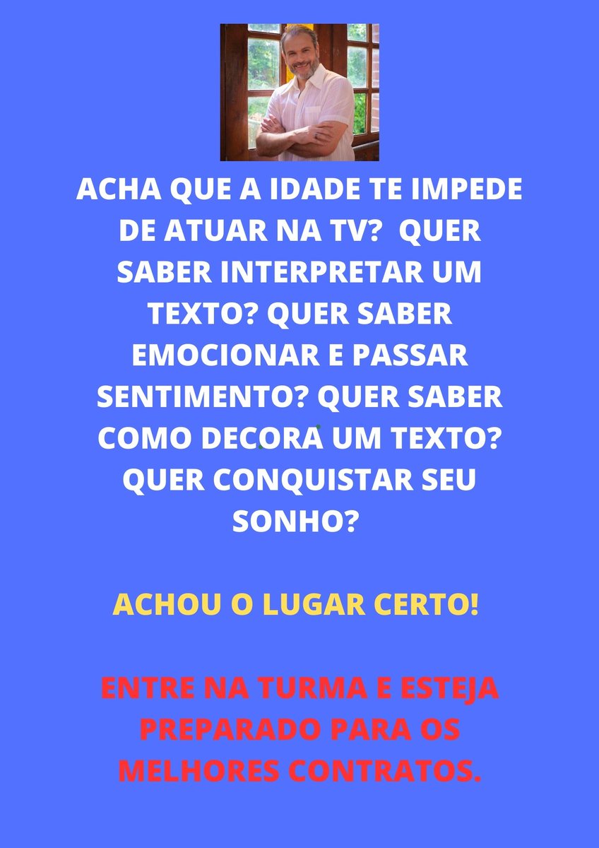 antonioadder's tweet photo. ATORES INICIANTES E ASPIRANTES !!
FECHA HOJE AS 23.59 HRS !!!
LINK :
https://t.co/4xkYHbFgmI

#online #atores #Aspirantes #modelos #TV #publicidade #novelas #aprendizado #Cursos #preparadordeatores https://t.co/uqBelN2u4L