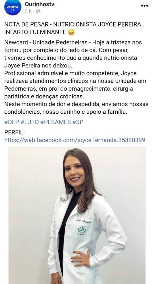 JOVEM NUTRICIONISTA SOFREU UM INFARTO FULMINANTE E FALECEU