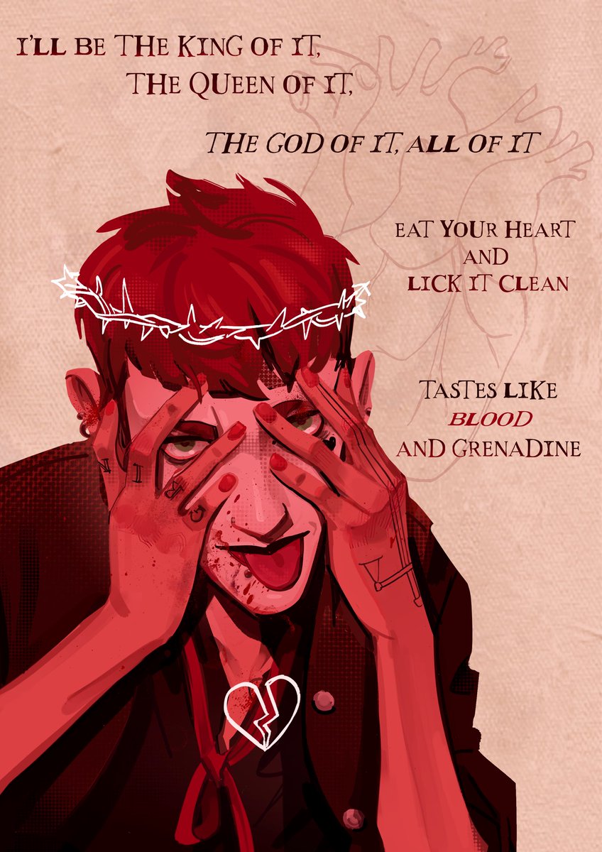 More art of my bard, Curio, as part of a D&amp;D character zine I’m working on 👁️👁️

Wanted a fun excuse to draw their hand tattoos hehe ! 

Song is Grenadine by the Dreadlights

#dndart #DnDcharacter