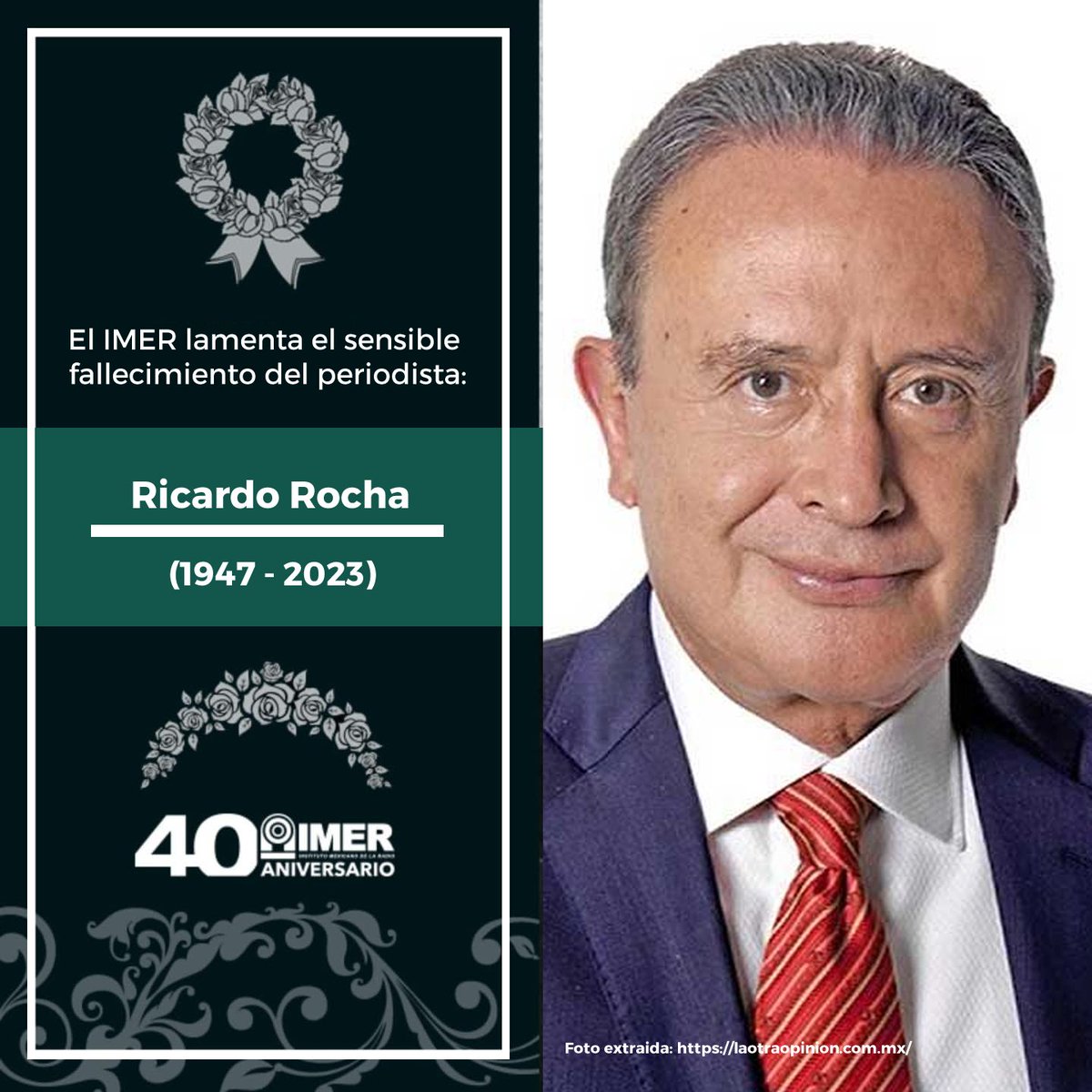 El IMER lamenta el sensible fallecimiento de Ricardo Rocha, periodista y comunicador con más de 50 años de trayectoria, a la edad de 76 años de edad. Descanse en paz.
#QEPD