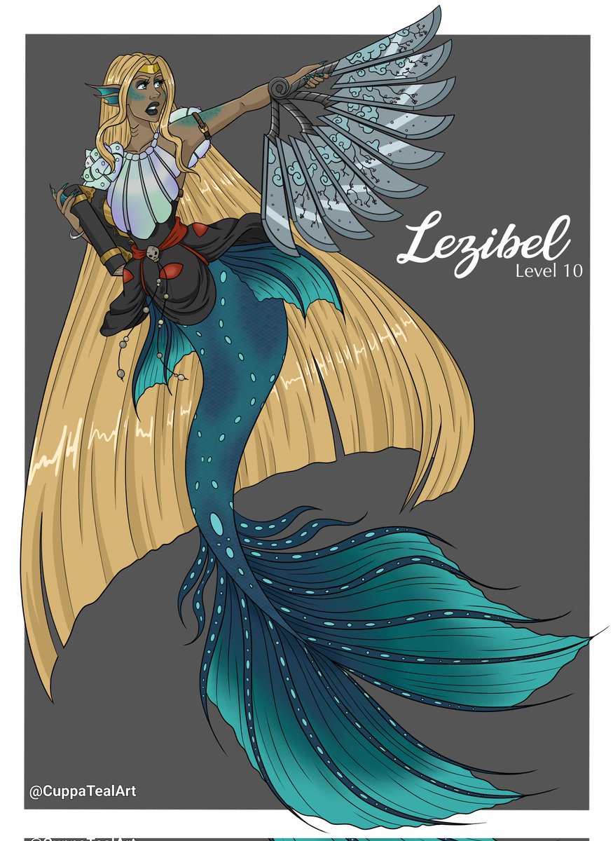 Updated Lezibel character art 💙🌊🧜🏾‍♀️

I forgot my usual logo and got lazy 🤷‍♂️
#dungeonanddragons #oc #originalcharacter #mermaid #cleric #DnDcharacter