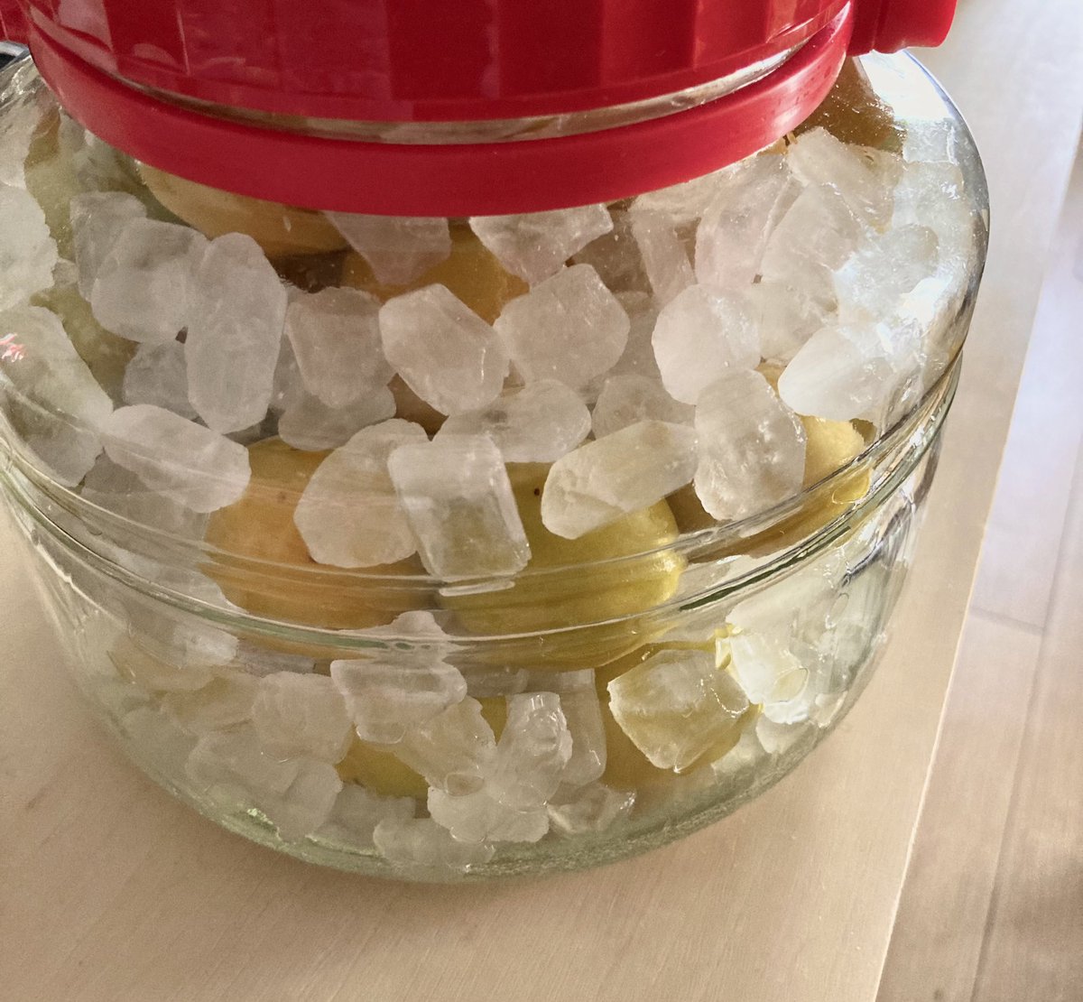 今年は梅シロップです✨
梅酒のレシピからホワイトリカーを引くと梅シロップになります。梅と氷砂糖が1：1。最後、発酵止めに酢か強いお酒を100mlくらい入れます https://t.co/4owEIATN0U