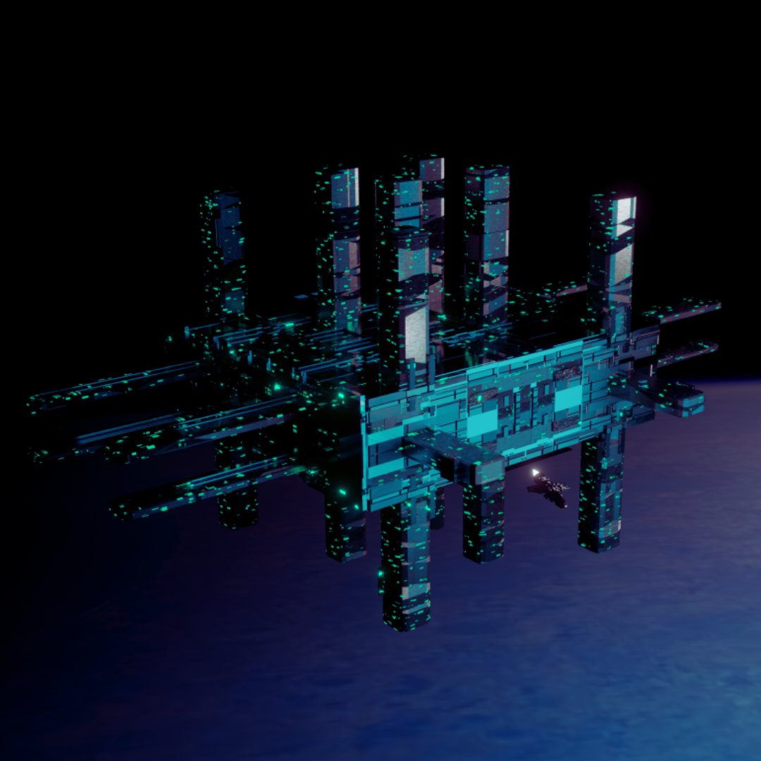 Deep Space imagery of a "Space Station" in the #ArcusFerrago.

Fleets such as the Vanguard and Mysterious Mercenaries, use such locations for refueling and information sharing.

Fascinating.

#NFTs #CNFTs #ADA #SciFi #Art