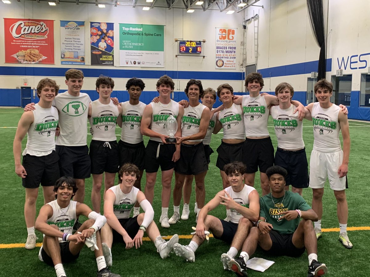 YorkDukesFB's tweet photo. Westmont 7on7 spring league champs for 2nd year in a row! Our Fresh &amp; Soph also played in the Varsity league &amp; took 2nd in the consolation bracket! Our coaches were from our 2023 class! Such a great tradition that started a few years ago. Great head start into summer camp! https://t.co/9Pv9nVNpW6