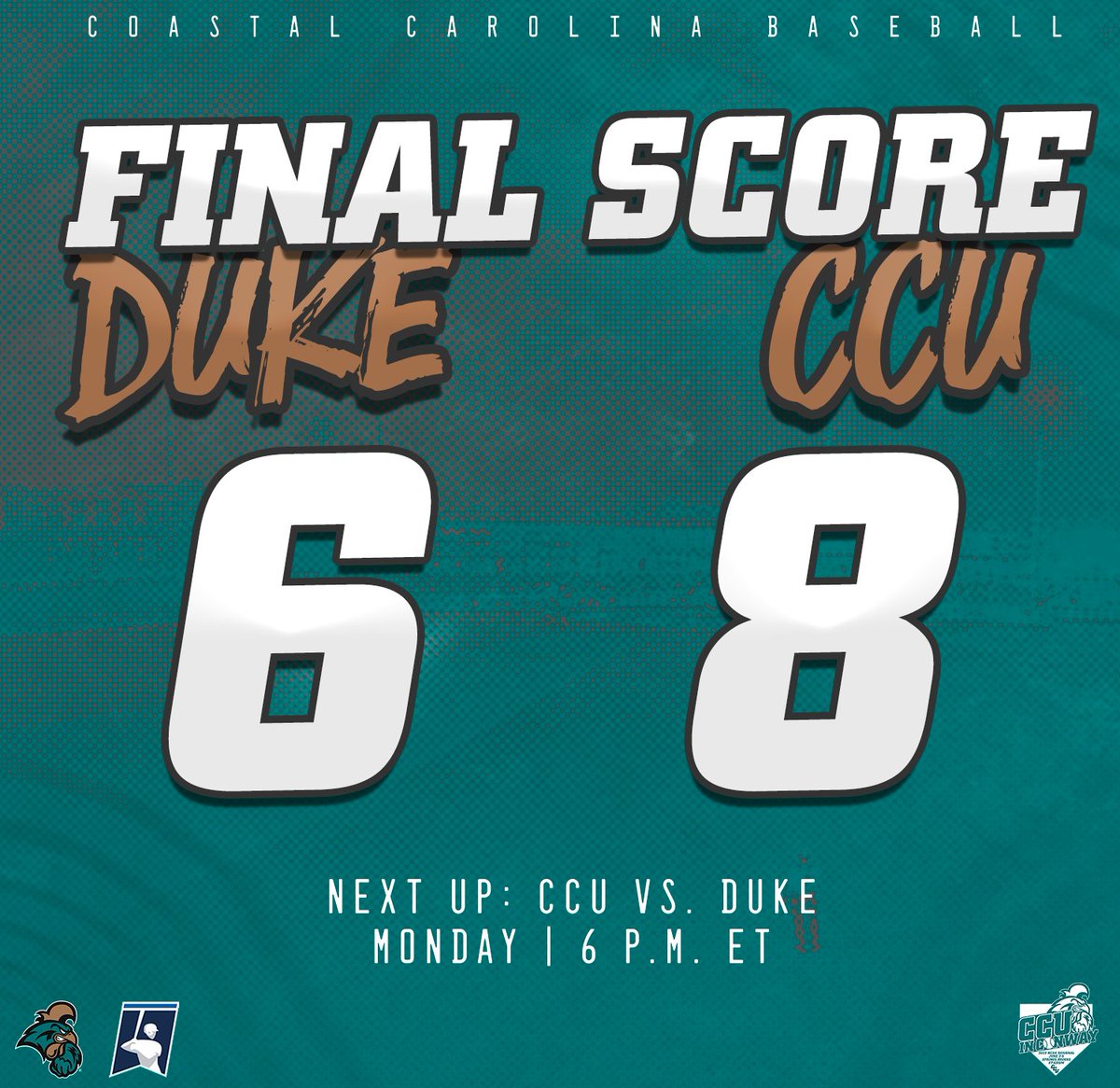 #CCUinConway TOMORROW NIGHT at 6 p.m. ET!
#Relentless | #Selfless 
#TEALNATION | #CHANTSUP