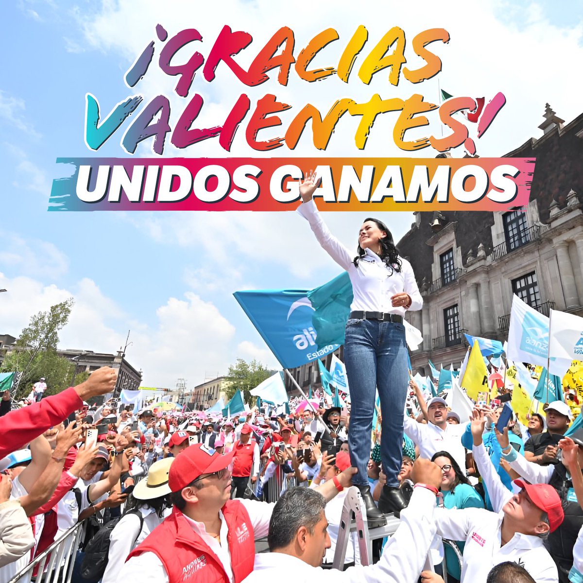 ¡Lo logramos, unidos somos invencibles! Gracias a todas y todos por creer en este proyecto de unión y capacidad. Juntos vamos a hacer que las cosas sucedan para las familias mexiquenses. #EleccionesEdoméx #Elecciones2023