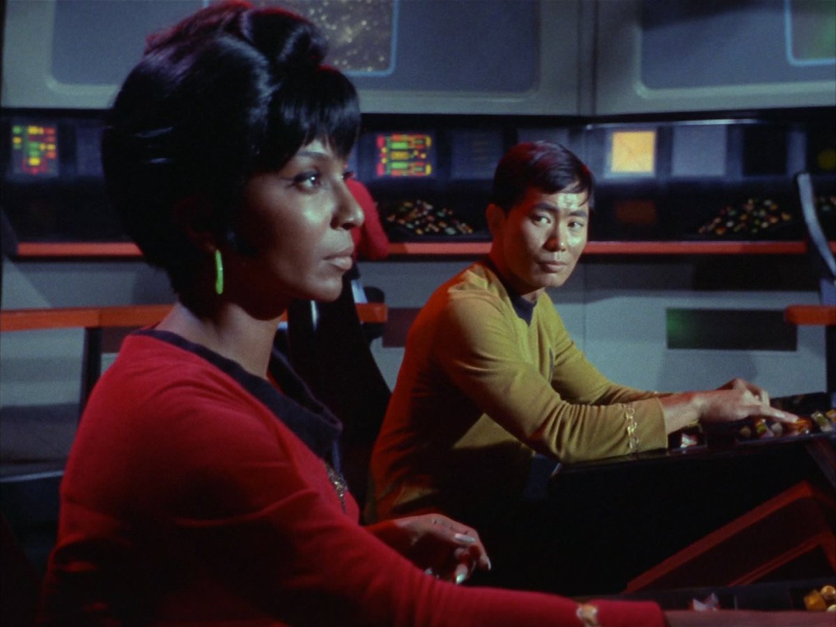 Sulu:  Sure wish Uhura sat there all the time.  #allstartrek