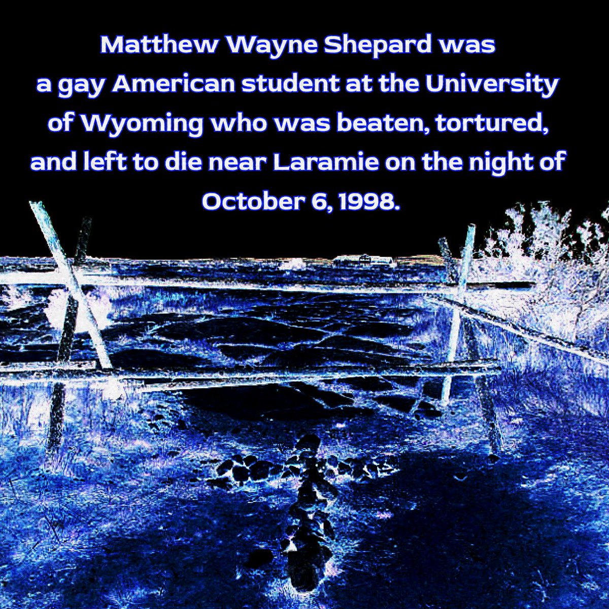 EatMusk's tweet photo. Remember #MathewShepard. Crucified for being gay. #Pride in who you are is the one thing these Christo Fascists want more than anything, but can never take away from you. Not even with deadly force. You don't choose to be queer, but you can choose to be proud of it. https://t.co/QmD0jBLPif