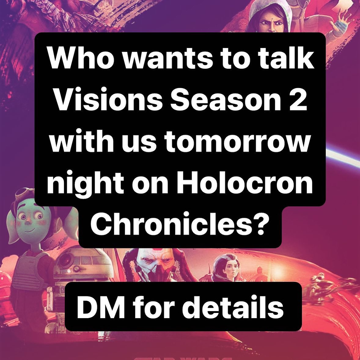 Anyone want to talk about Star Wars Visions Season 2 with @TheCeeThree and I tomorrow night?