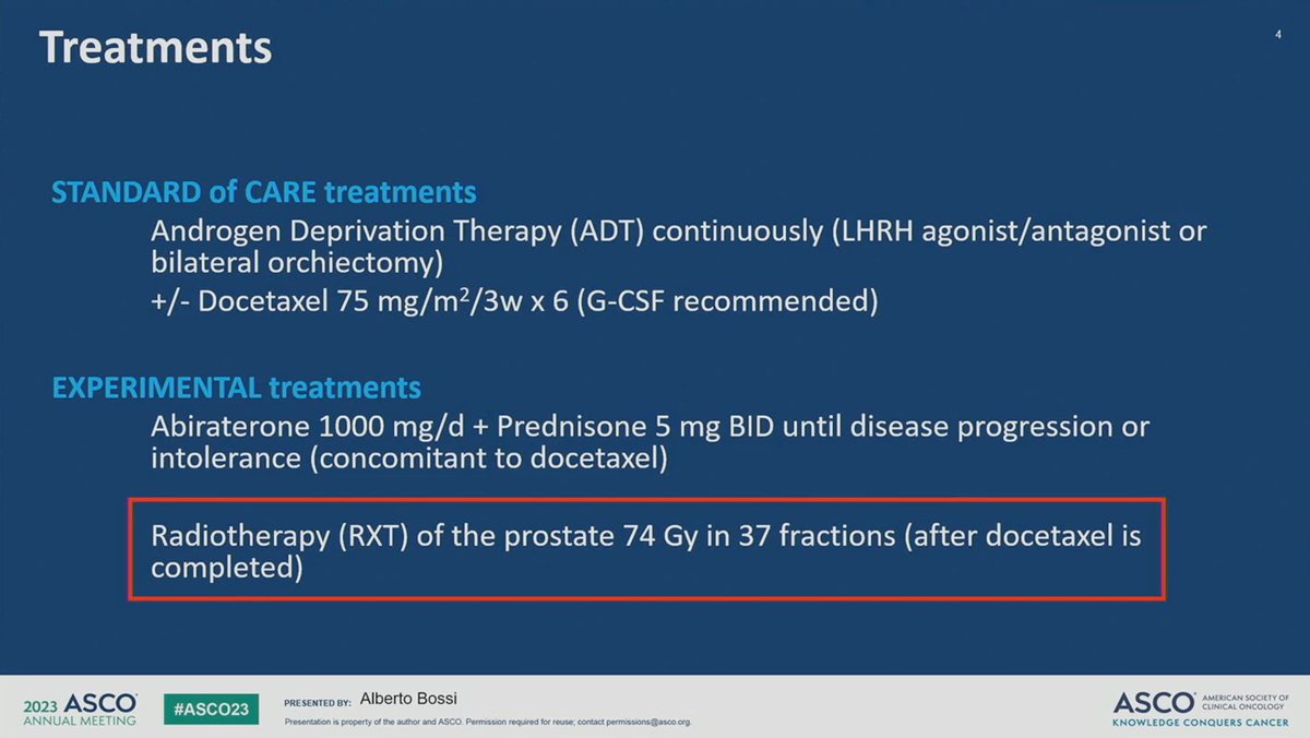 jordanciuro's tweet image. Role of prostate irradiation in de novo low-volume #mCSPC? New SOC “Quadruplet Txt”?

➡️Updated results of #PEACE1: Ph3 trial @AlbertoBossial @GustaveRoussy
Intensified txt improved:
✅rPFS
✅CRPC free-survival
❌No impact of RT on OS
Minimal added toxicity

#ASCO23 @OncoAlert