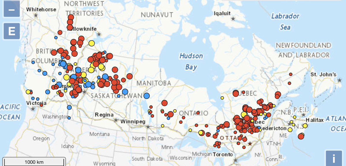 Dayna Vettese 🌪️ (@daynavettese) on Twitter photo Current wildfires 🔥 across Canada via <a href="/NRCan/">Natural Resources</a> cwfis.cfs.nrcan.gc.ca/interactive-map.
Red - out of control
Yellow - being held
Blue - under control Current wildfires 🔥 across Canada via <a href="/NRCan/">Natural Resources</a> cwfis.cfs.nrcan.gc.ca/interactive-map.
Red - out of control
Yellow - being held
Blue - under control