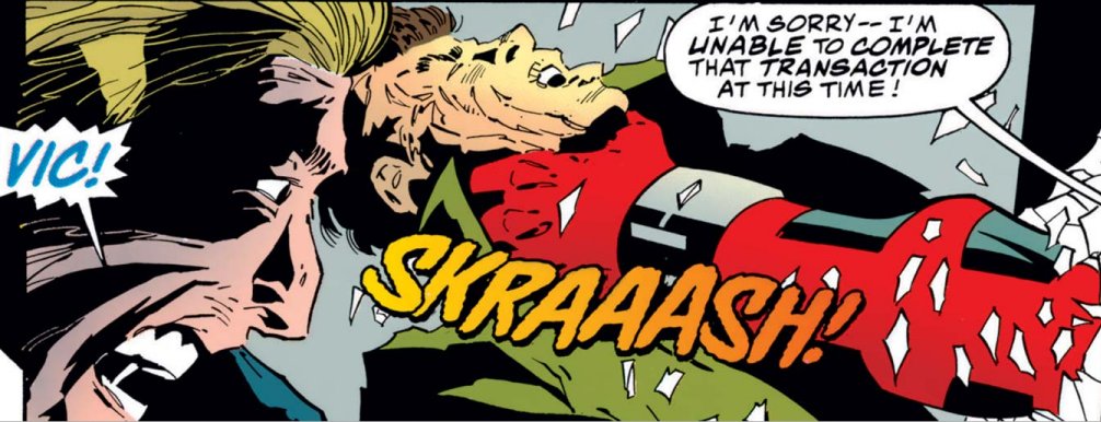 Wwxkev's tweet image. Hah! This is great! Daredevil comes right out of the bank machine! This is going to be a fun @marvelnoise #TreeOfKnowledge #90s