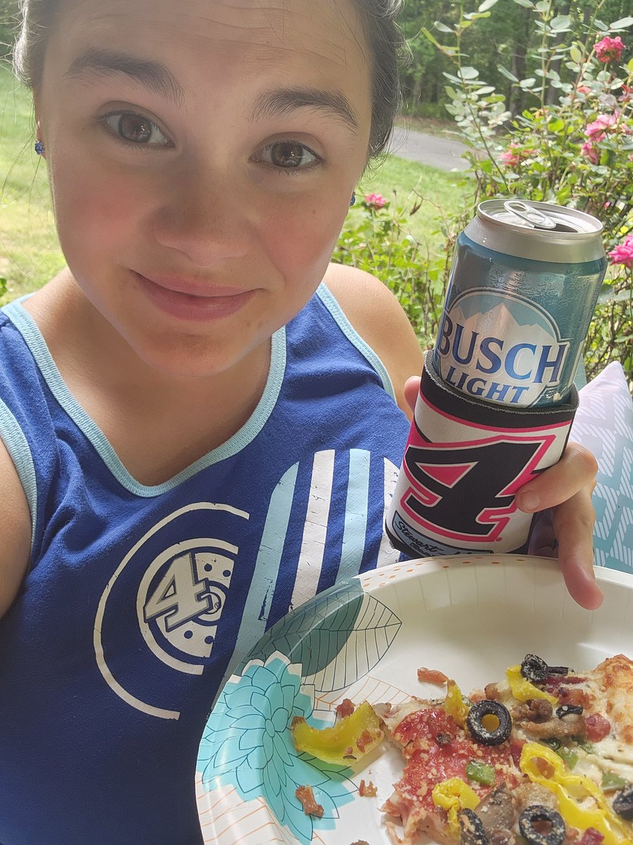@hbpRacing @KevinHarvick @hbpizza I need some HB and Kevin stuff! Here's me eating some HB pizza with my Kevin gear!