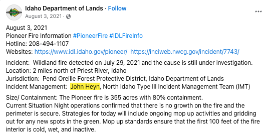 IdahoTribune's tweet photo. The Idaho Tribune has just confirmed that the head of the firefighting team that rescinded Travis Lohr's job offer to fight wildfires this summer is, get this: MARRIED TO A TEACHER AT KELLOGG HIGH SCHOOL.

Meet John and Natalie Heyn.