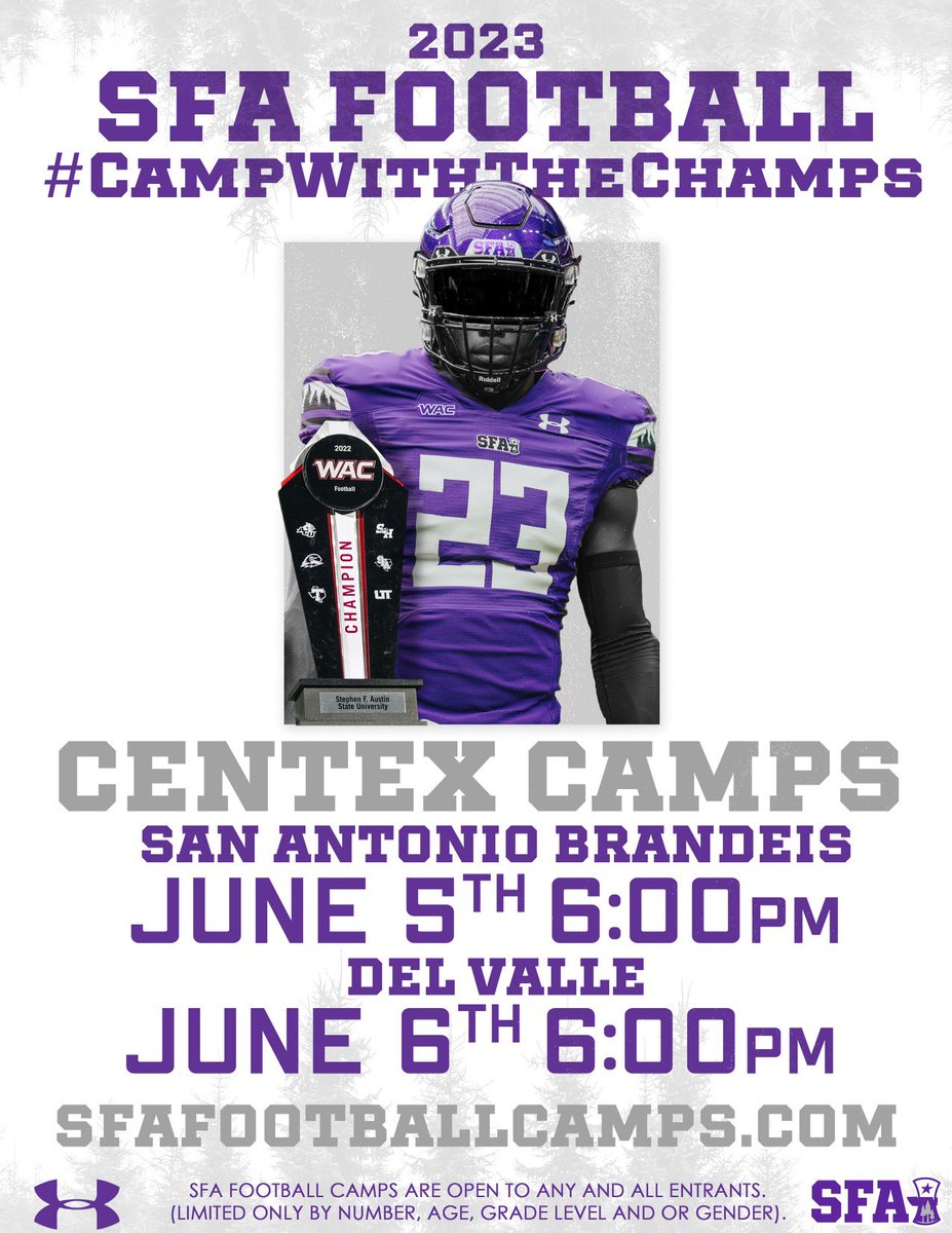 Coach Mike Mutz (@coachmutz) on Twitter photo San Antonio - are you ready for the Lumberjack Takeover? It’s time to #CampWithTheChamps - come show the SFA Coaching Staff what you can do Monday Night under the Lights. #AxeEm San Antonio - are you ready for the Lumberjack Takeover? It’s time to #CampWithTheChamps - come show the SFA Coaching Staff what you can do Monday Night under the Lights. #AxeEm