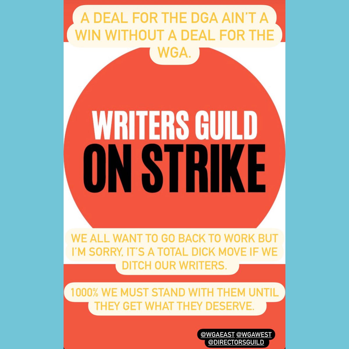 HEADS UP:  A DEAL FOR THE DGA IS NOT A WIN WITHOUT A DEAL FOR OUR BROTHERS IN THE WGA.  #solidarity 
instagram.com/stories/reedmo…