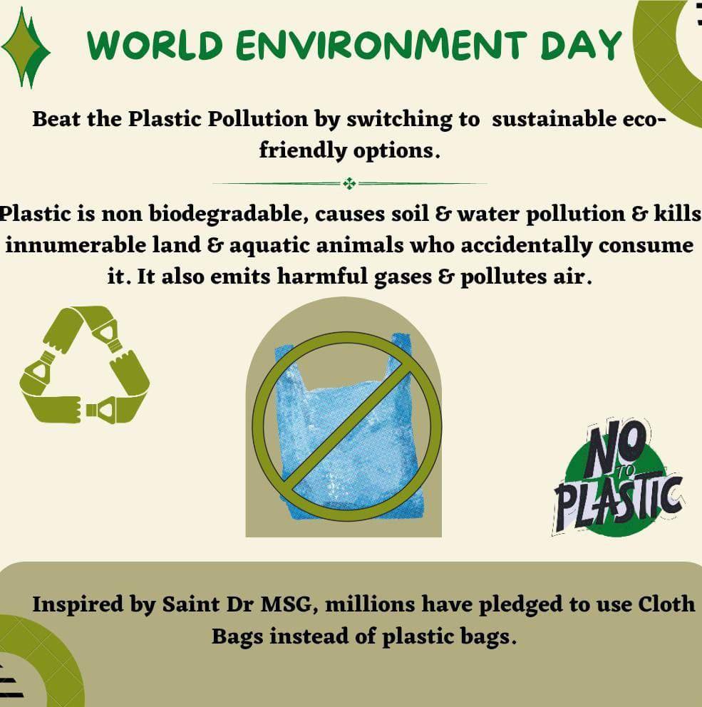 Saint Gurmeet Ram Rahim ji launched many campaigns like Nature Campaign, Cleanliness Campaign with the aim of preventing diseases from an unhygienic environment to make the environment clean.
 #WorldEnvironmentDay
 #BeatPlasticPollution