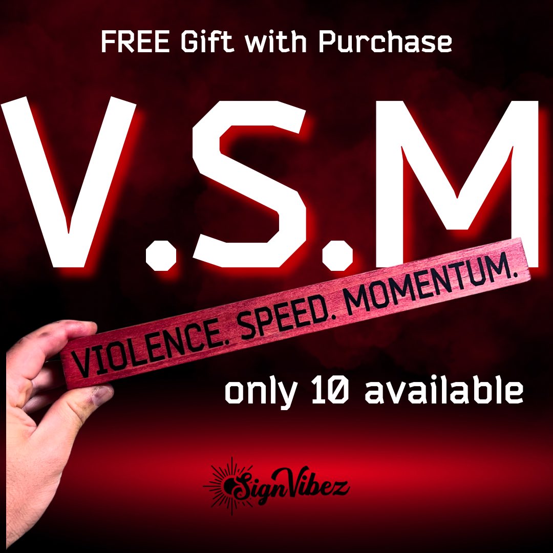 10 Available and small free item with purchase! 🤝 hopefully y’all like! signvibez.com/products/vsm

#vsm #violence #speed #momentum #drdisrespect #championsclub