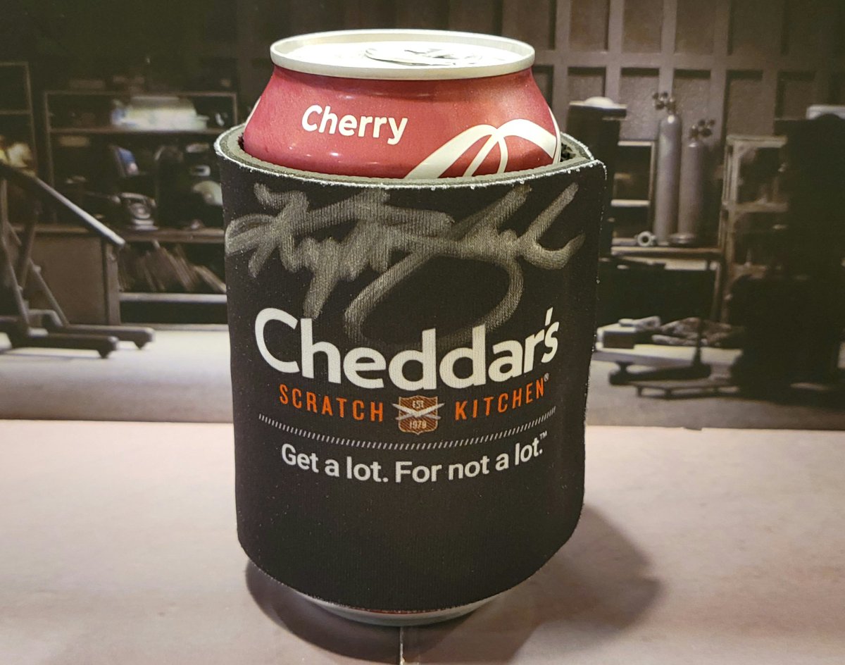 With @KyleBusch and the @3ChiCanna car in victory lane I had to whip out a Cherry Coke to enjoy in my autographed koozie from @cheddarskitchen!! Congratulations #rowdynation!