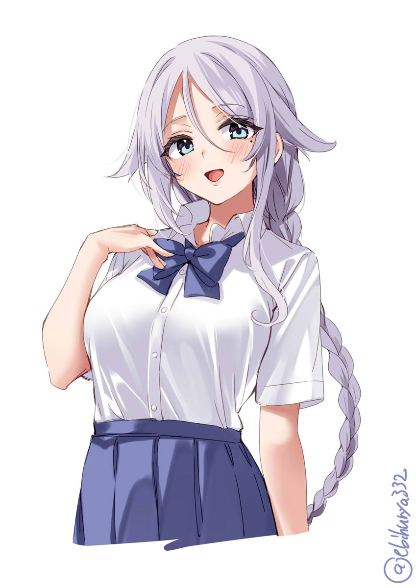 umikaze (kancolle) 1girl long hair skirt solo shirt white background twitter username  illustration images