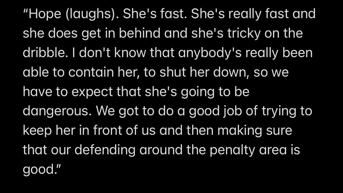 #ChiStars  HC Chris Petrucelli on how his team will try to limit #AngelCityFC ’s Alyssa Thompson’s production on Monday:

“Hope (laughs)... I don't know that anybody's really been able to contain her, to shut her down.” 

Full quote: