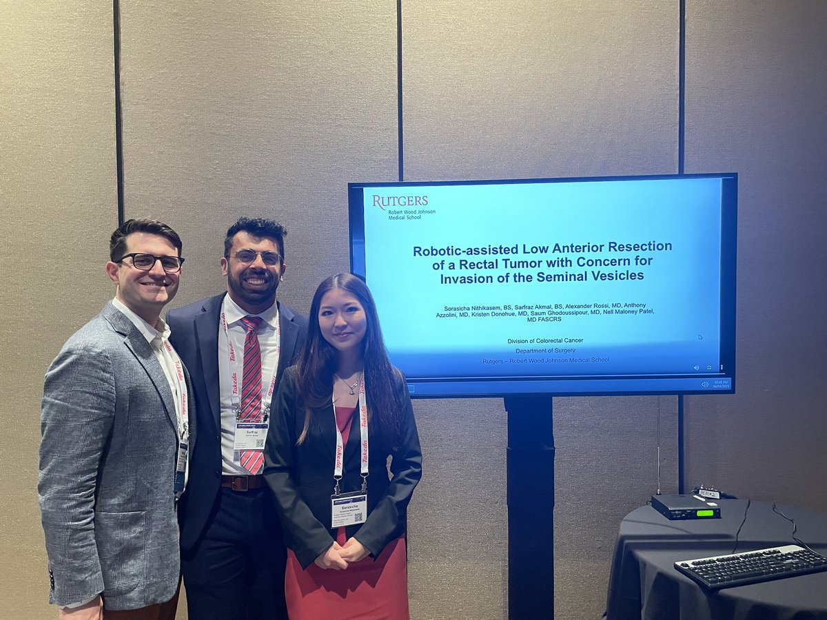 So exciting and fun to have 2 @RWJMS students- @SarfrazRAkmal and @Sorasicha_N from our colorectal research team presenting video presentations @ASCRS_1 meeting in Seattle. Thanks @AJRossiMD for mentoring them in the process. @rwjsurgery #rutgersresidentsrock #rutgersatudentsrock