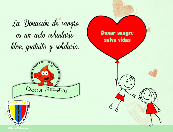 Donar sangre un acto de amor, con cada persona que dona su sangre, se puede salvar por lo menos 3 vidas, ya que se obtienen plaquetas, plasma y glóbulos rojos. #5Jun   #RedSanitariaMilitar #DigesaludFANBCuidaTuSalud