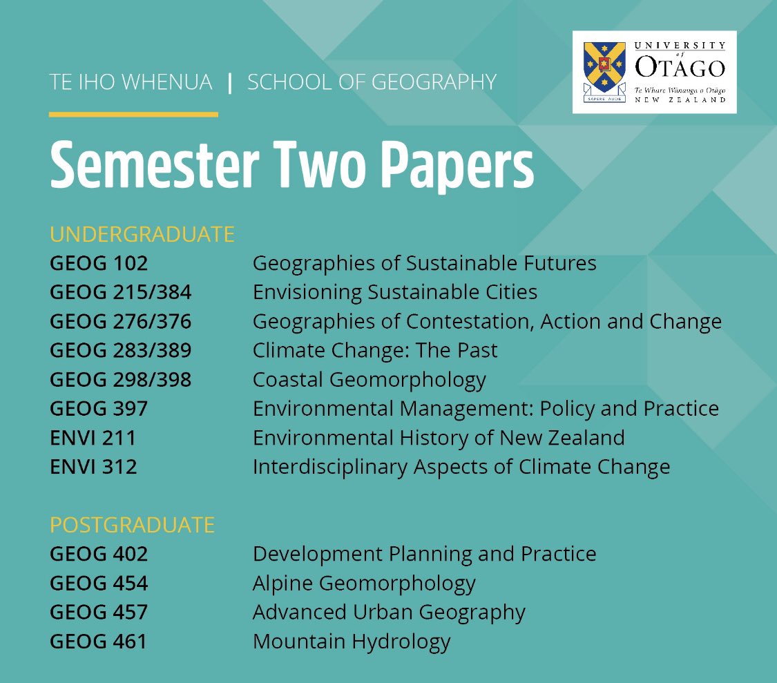 Otago Uni Geography (@geographyotago) on Twitter photo Thereās never been a better time to study geography! Understanding the interdependence of human & physical systems is critical for future decision makers - a reason why geographers are amongst the most employable graduates. Take a look at our options for 2nd Semester 2023 <a href="/otago/">University of Otago</a> Thereās never been a better time to study geography! Understanding the interdependence of human & physical systems is critical for future decision makers - a reason why geographers are amongst the most employable graduates. Take a look at our options for 2nd Semester 2023 <a href="/otago/">University of Otago</a>