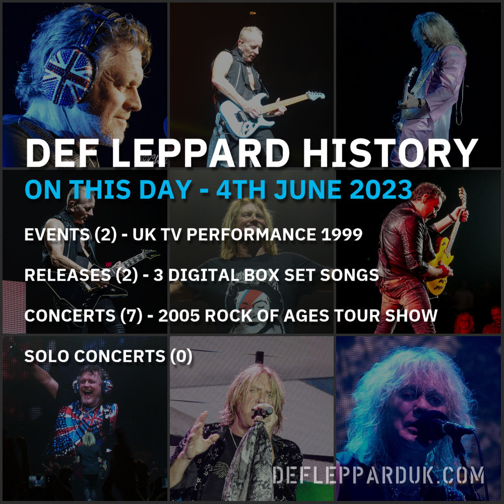 On This Day In #DEFLEPPARD History - 4th June #adrenalize #slang #euphoria #rockofages #hysteria #dltourhistory #onthisday

On This Day in Def Leppard History - 4th June, the following concerts and events took place.

deflepparduk.com/on-this-day-4t…