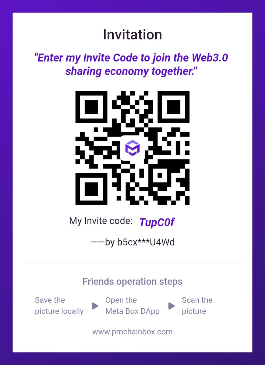 Our global digital payment system is online, up to 5000TPS, super low transaction fee. Download at pmchainbox.com
And scan the invitation QR code below, get free PMC. #MetaBox #BFMeta
<a href="/a16zcrypto/">a16z crypto</a> @Elizabethofyou <a href="/Leoninweb3/">0xLeon @ Hubble.xyz</a> <a href="/cryptohaiyu/">kvc.eth @AI+CryptoGame</a> <a href="/luckybb88/">luckybb</a>