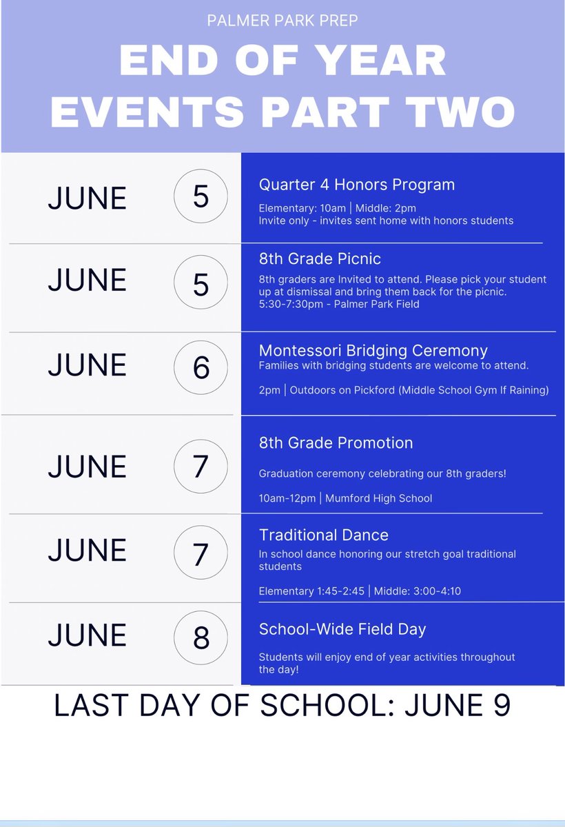 Happy Last Week of School! To celebrate and recognize our #P3APremier students, we have  planned awesome activities and events this week. See you soon! ⭐️👏🏻
