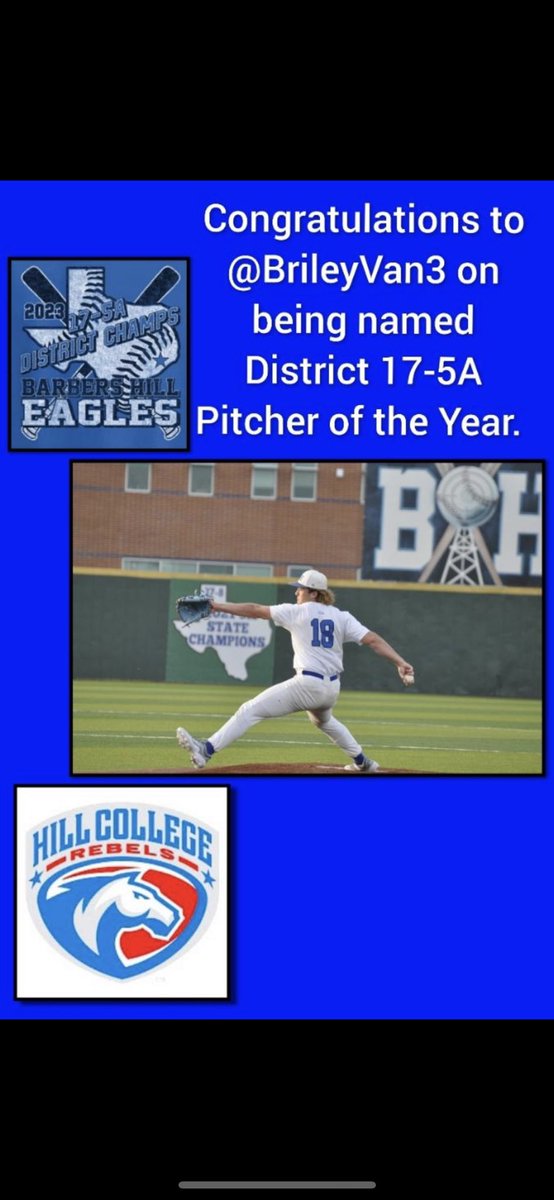 Honored to be named District 17-5A Pitcher of the year!!! @TSpinn212 @BHVBASEBALL @RecruitMETx @HCRebelBaseball @BH_Athletics