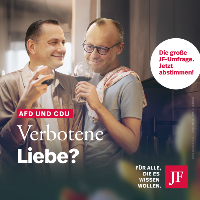 jungefreiheit's tweet photo. Wahnsinn: AfD bei 19% in den Umfragen!

Deutschland fragt sich: Wann wird der heimliche Flirt zwischen CDU und AfD zur Ehe? 💙🖤

Sind Sie dafür? Stimmen Sie jetzt ab!

➡️  https://t.co/Ua1eVrK63C