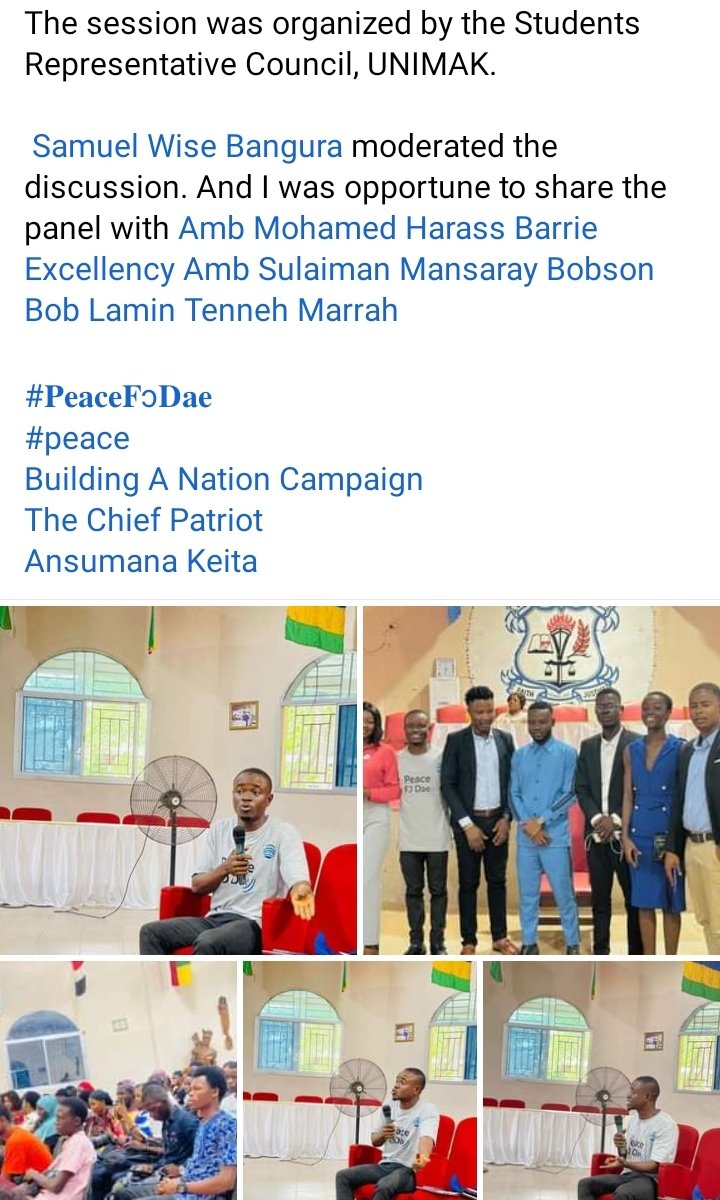 keita_ansumana's tweet photo. I was opportune to serve as one of the panelists in the National Youth Dialogue organized by the SRC, UNIMAK, Makeni. #SaloneTwitter @NationCampaign @ECsalone @PresidentBio @samurakamara201 @USEmbFreetown @UNDPSierraLeone https://t.co/cQywOUPIxt