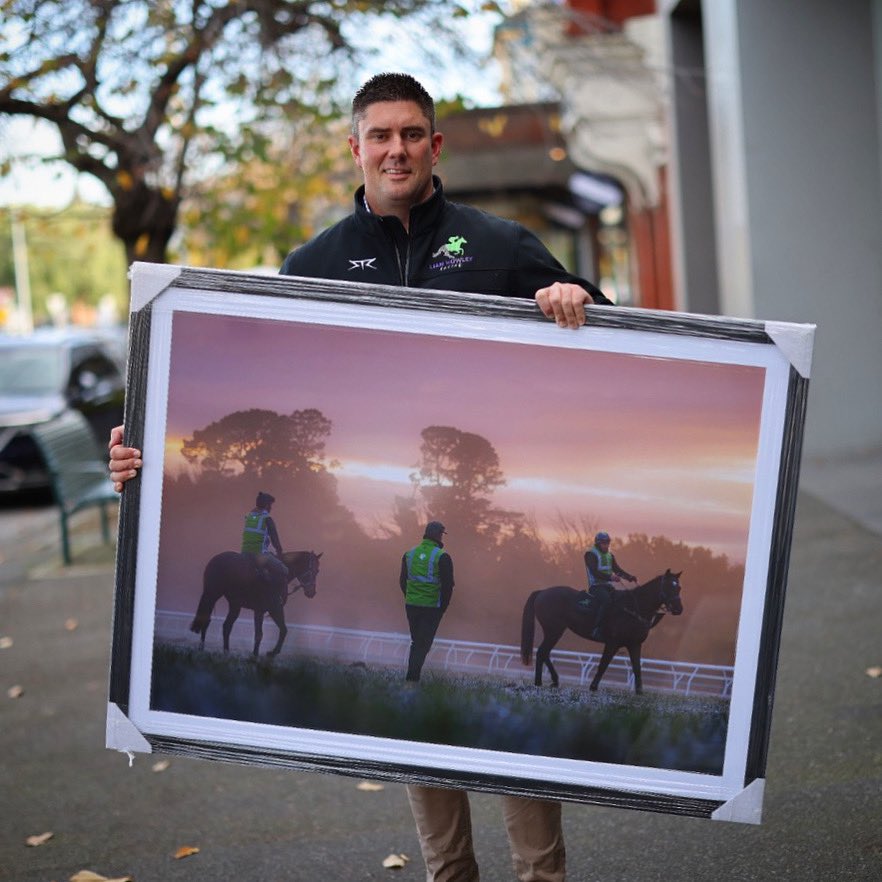 One of our great supporters in @HowleyRacing gave us a bit of a challenge, to try and decorate his new office @Macedon_Lodge! With big white walls, nothing was going to look better than a series of prints that are of his horses and team at work - and of course brightly coloured.
