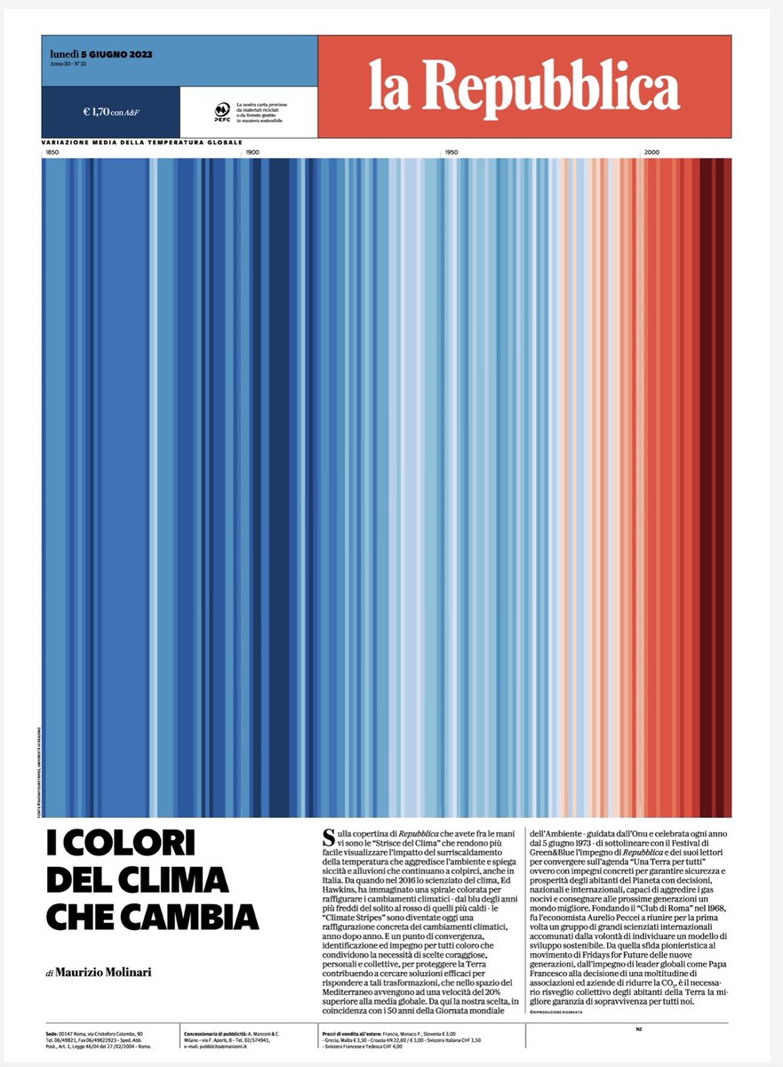 Special front cover for <a href="/repubblica/">Repubblica</a> newspaper in Italy today!

This is for #WorldEnvironmentalDay and part of the Green&amp;Blue Festival.

greenandblue.it/dossier/festiv…