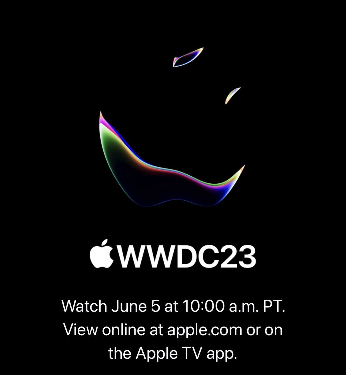 WWDC 2023 — June 5 | Apple

Watch the #WWDC Keynote today!
🕙 10 AM PDT  🕗 8 PM EEST
🕖 7 PM CEST  🕕 6 PM BST
🕔 5 PM UTC   🕐 1 PM EDT
🕛 24:00 WIB

youtube.com/live/GYkq9Rgoj…
apple.com/apple-events
apps.apple.com/story/id168735…
#AppleEvent #WWDC23