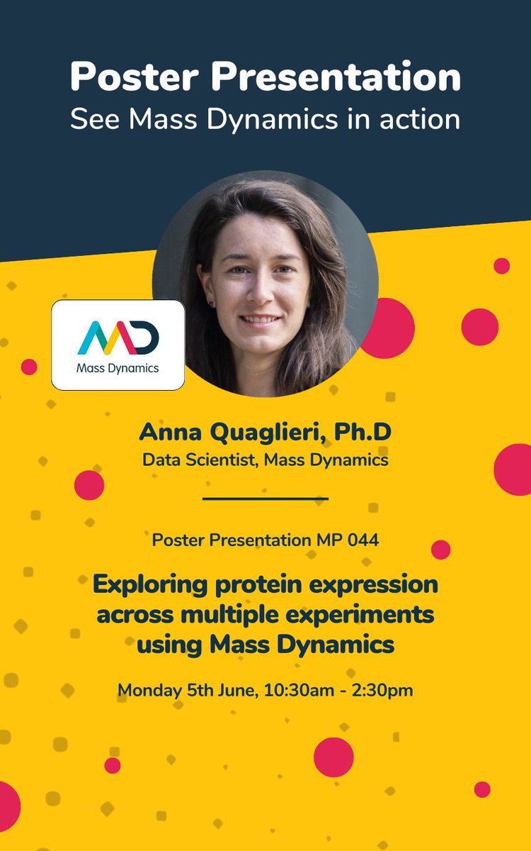 massDynamicsCo's tweet photo. What a start to #ASMS2023 ππ€―
We're excited for Day 1 of the scientific program feat. Mass Dynamics #datascientist @annaquagli. Join her πto explore protein expression across multiple experiments π§Ά
#TeamMassSpec #massgeek #proteomics #novel #multiexperiment #crossexperiment https://t.co/tVuZQC6xBR