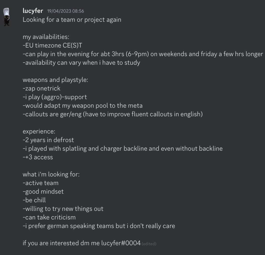 ❤️&amp;♻️ appreciated 
im currently in my exam phase but i can play a lot after that (i take tryouts in between but can’t play much)